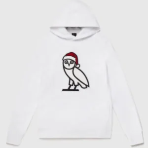 OVO Holiday Owl Combed Cotton White Hoodie